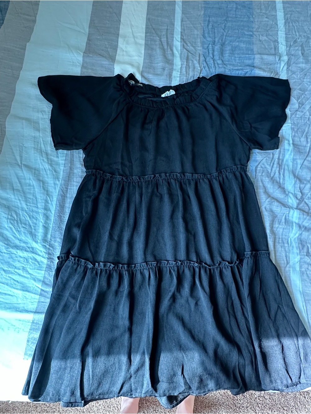 Andree Black Tiered Midi Dress with Flutter Sleeves